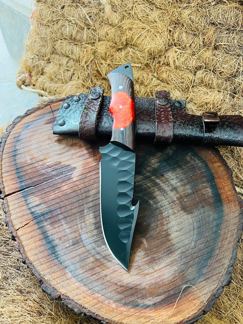 Hunting Skinning Knife – 10" J2 Steel Blade with Wangi/Resin Handle & Leather Sheath