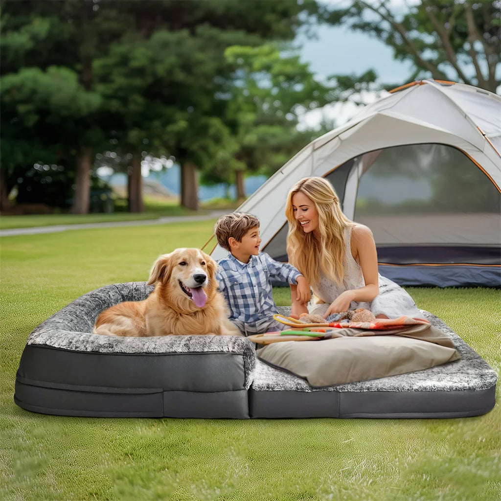 180cm Long Human-Size Giant Dog Bed Foldable Calming Pet Dog Bed Plush Cover Orthopedic